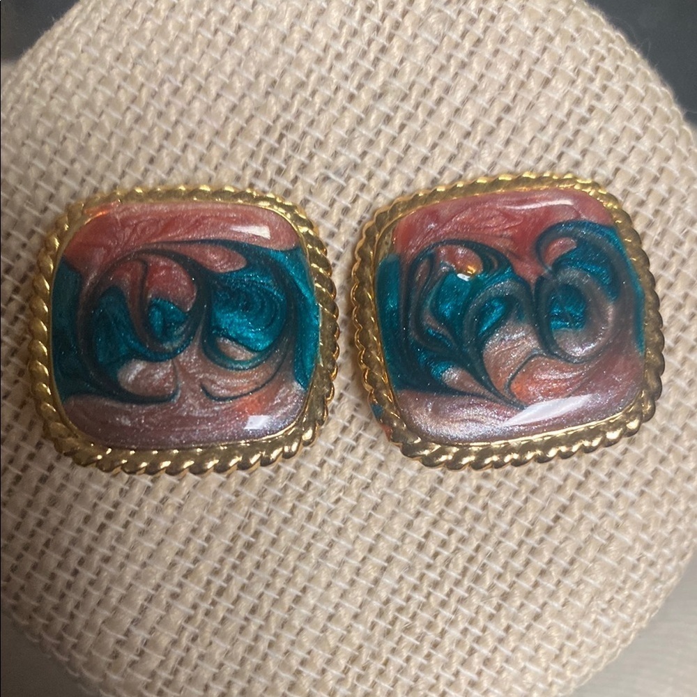Elegant Gold and Multicolor Clip Earrings